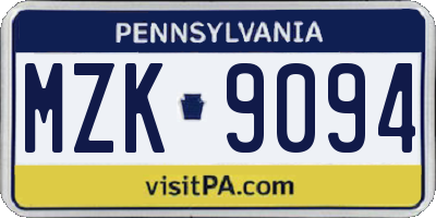 PA license plate MZK9094