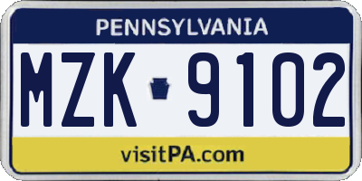 PA license plate MZK9102