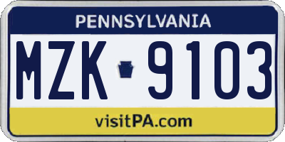 PA license plate MZK9103