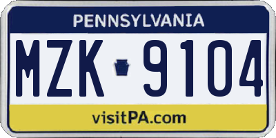 PA license plate MZK9104