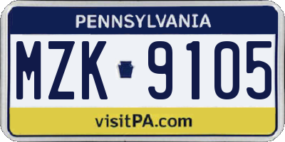 PA license plate MZK9105