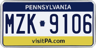 PA license plate MZK9106