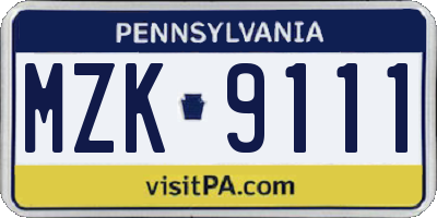 PA license plate MZK9111