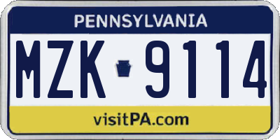 PA license plate MZK9114