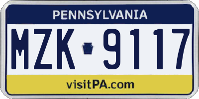 PA license plate MZK9117