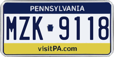 PA license plate MZK9118