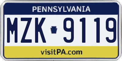 PA license plate MZK9119