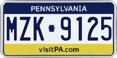PA license plate MZK9125