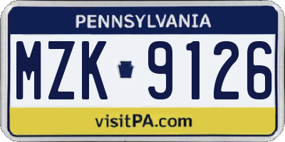 PA license plate MZK9126
