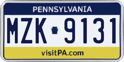 PA license plate MZK9131