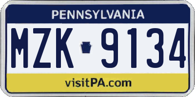 PA license plate MZK9134