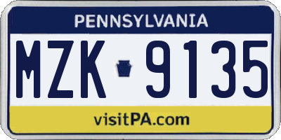 PA license plate MZK9135