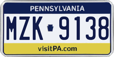 PA license plate MZK9138