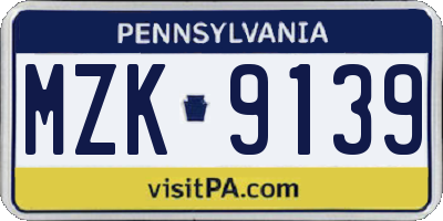 PA license plate MZK9139