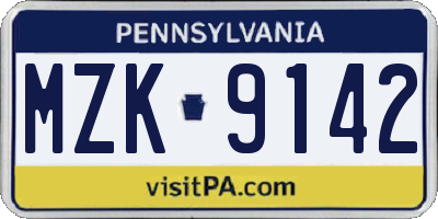 PA license plate MZK9142
