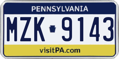 PA license plate MZK9143
