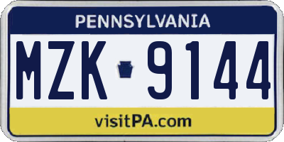 PA license plate MZK9144