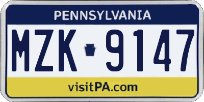 PA license plate MZK9147