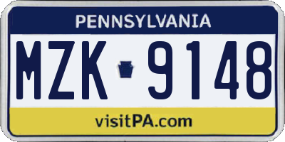 PA license plate MZK9148
