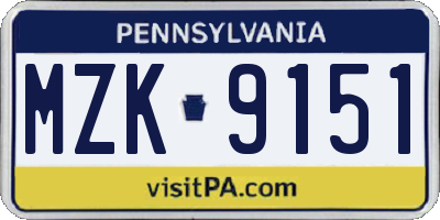 PA license plate MZK9151