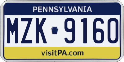 PA license plate MZK9160