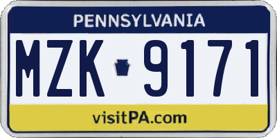 PA license plate MZK9171