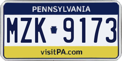 PA license plate MZK9173