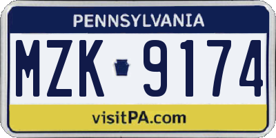 PA license plate MZK9174