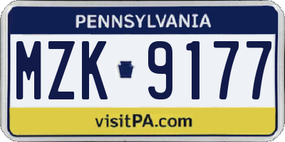 PA license plate MZK9177
