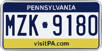 PA license plate MZK9180