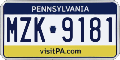 PA license plate MZK9181