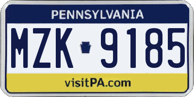 PA license plate MZK9185