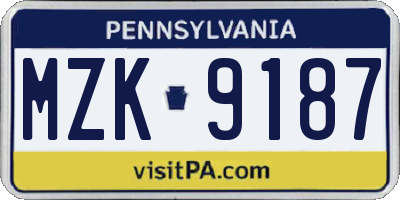 PA license plate MZK9187