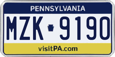 PA license plate MZK9190