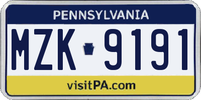 PA license plate MZK9191