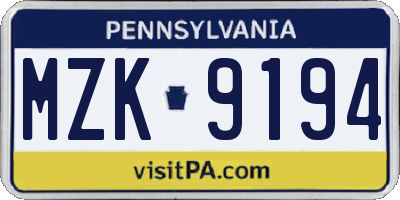 PA license plate MZK9194