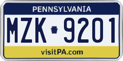 PA license plate MZK9201