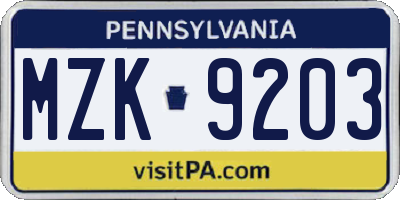 PA license plate MZK9203