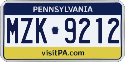 PA license plate MZK9212