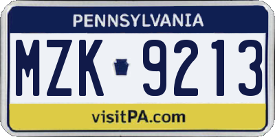 PA license plate MZK9213