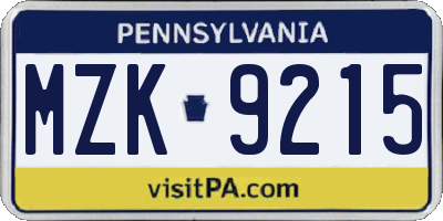 PA license plate MZK9215