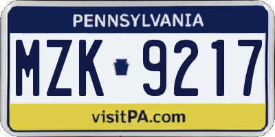 PA license plate MZK9217