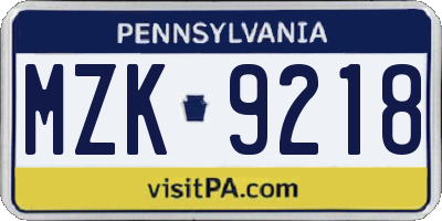 PA license plate MZK9218
