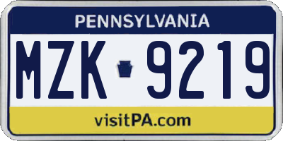 PA license plate MZK9219