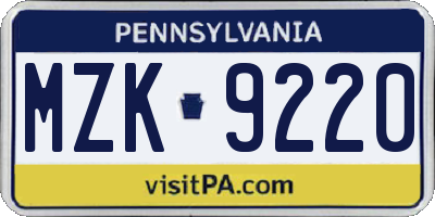 PA license plate MZK9220