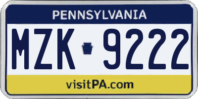 PA license plate MZK9222