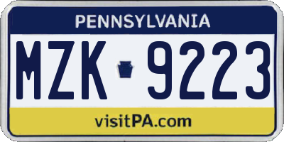 PA license plate MZK9223