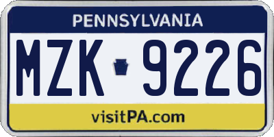 PA license plate MZK9226