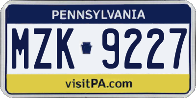 PA license plate MZK9227