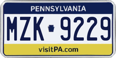 PA license plate MZK9229
